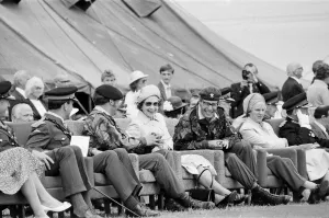 Queen Elizabeth II visits Altcar Training Camp in Hightown, Merseyside. 29th June 1985