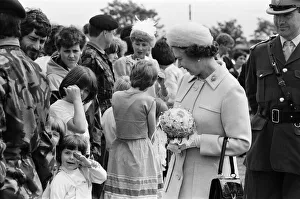 Queen Elizabeth II visits Altcar Training Camp in Hightown, Merseyside. 29th June 1985