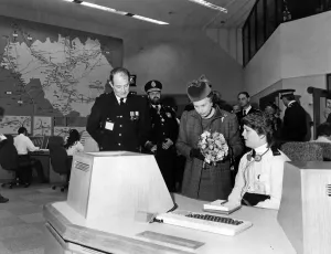 Queen Elizabeth II visits Greater Manchester Police HQ, Chester House. 21st March 1986