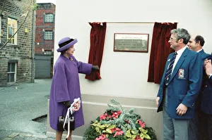 Queen Elizabeth II visits Huddersfield to open a rugby club. 30th November 1990