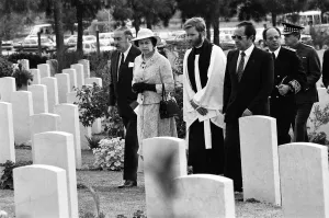 Queen Elizabeth II visits Massicault War Cemetery in Tunis, Tunisia. 21st October 1980