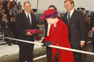 Queen Elizabeth II visits the North East to officially open the Blaydon Bridge