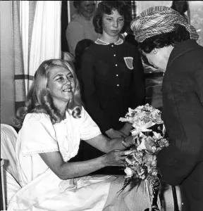 Patient Prints: Queen Elizabeth II visits patient Florence Stubbs at Arrowe Park Hospital, Arrowe Park