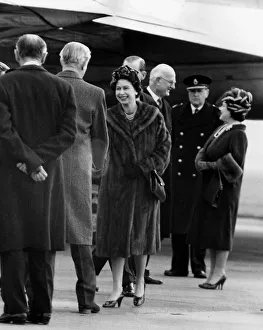 Queen Elizabeth leaving for a tour of Asia saying goodbye to Harold MacMillan the Prime
