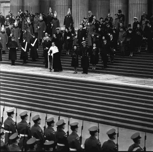 Mourning Prints: Queen Elizabeth and Prince Philip and Queen Mother Jan 1965 with Prince Charles