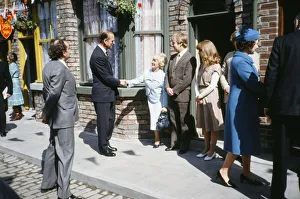 Visiting Prints: Queen Elizabeth & Prince Philip visit the set of Coronation Street in the fictional town