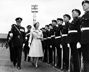 Wolverhampton Wanderers Collection: The Queen inspecting the troops of the Staffs regiments at Molineux Stadium