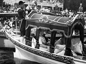 Barge Prints: Queen Mary and Princess Mary on the Royal Barge during the Henley Regatta, Oxfordshire