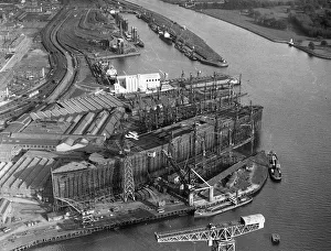 Smoke Prints: Queen Mary ship being built at John Brown shipyard in Clydebank on the River Clyde