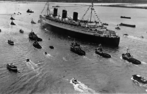 Queen Mary ship sailing down the Solent on her last voyage to America October 1967