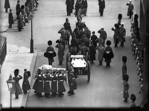 00167 Prints: Queen Marys Funeral March 1953 Guards carry the coffin of Queen Mary to an
