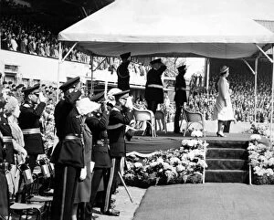 01048 Collection: The Queen at Molineux football ground. A crowd of 30, 000 saw her take the salute