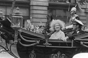 Queen Mother in open landau with Prince Andrew at the wedding of Prince Charles
