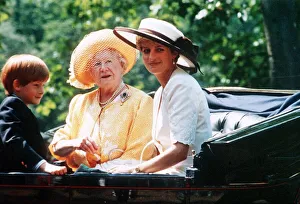 00084 Prints: Queen Mother with Princess Diana at Trooping the Colour ceremony inLondon