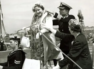 00202 Prints: Queen Mother visits the Ark Royal 1958 HMS Ark Royal at Devonport Captain E