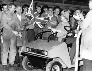 The Queen Mum has a lift in an electric car driven by assembly development manager George