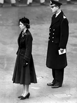 The Queen and Prince Philip at Remembrance Day ceremony at the Cenotaph. November 1952