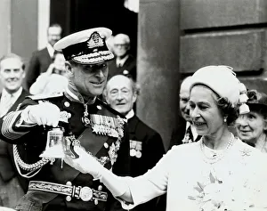 Queen Prints: The Queen and Prince Philip with replica of the Bow Bell in Bow Churchyard - June 1977