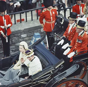 Guard Prints: The Queen and Prince of Wales drive through Caernarfon after Investiture July 1969