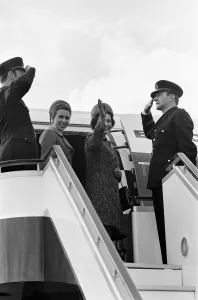 00859 Prints: The Queen and Princess Anne, pictured at London Heathrow Airport, 2nd March 1970