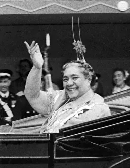 Commonwealth Prints: Queen Salote of Tonga endearing herself to the cheering crowds by riding through