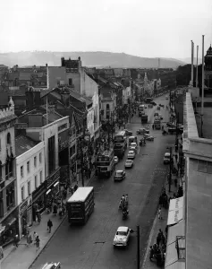 Buses Prints: Queen Street and Duke Street photographed from Principality Building, Cardiff, Wales