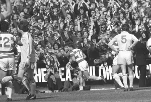 Queens Park Rangers v Leeds United league match at Loftus Road April 1976