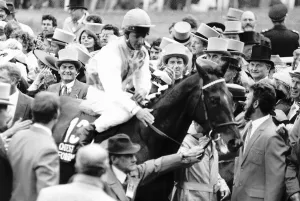 Jockey Prints: Quest For Fame Racehorse pictured with trainer Roger Charlton jockey Pat Eddery