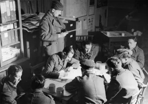 01454 Prints: R. A. F. Lancaster crew after a raid on Berlin over the course of 22nd and 23rd March 1944