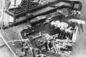 R. A. F Mitchells Attack Rotterdam Shipyard In Daylight. Escorted by Spitfires