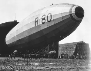 Flying Prints: The R80 Airship being launched from it shed July 1920 The figure sitting on top of