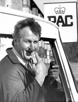 00083 Prints: RAC patrolman Tommy Burgess helping to raise Comic Relief cash in 1989