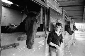 Individuals Prints: Racehorse Sea Pigeon at Malton stables with owners son Steven Muldoon
