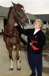Racehorse trainer Jenny Pitman with Cheltenham Gold Cup hopeful Royal Athlete