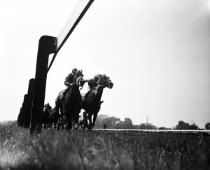 Jockeys Prints: Racing at Windsor. Lester Piggott riding Happy Worker in the 3