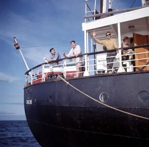 Radio Caroline Pirate Radio ship, MV Caroline anchored 4 miles off Ramsey Harbour