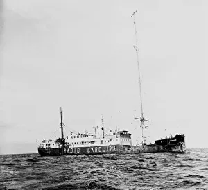 Radio Caroline pirate radio ship off the coast of Ramsey on the Isle of Man