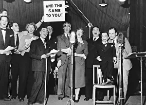 Radio Christmas Pantomime starring left to right a Member of the Hedley Ward Trio holding