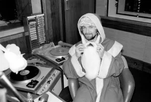 00058 Prints: Radio One Disc Jockey Noel Edmonds dressed as Father Christmas on his breakfast show