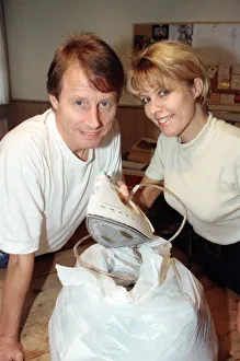 01077 Prints: Radio WM presenters Tony Wadsworth and Julie Mayer pictured with an iron