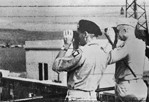 Binoculars Prints: A radioed wire image of General Montgomery and General Eisenhower studying the Italian