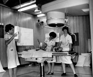 Walsgrave Prints: Radiographers prepare a treatment room at the new Radiotherapy unit at Walsgrave hospital