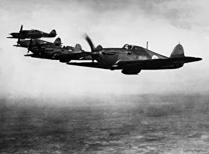 Formation Prints: Six RAF early Hawker Hurricane MK1 fighter aircraft with two blade fixed pitch