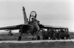 RAF Panavia Tornado GR1 Aug 1987 is prepared for flight by its ground crew