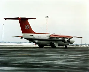 Airfield Prints: The RAF Queens Flight BAe 146-C1 (ZE701) aircraft leaves Newcastle Airport taking