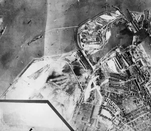 RAF reconnaissance photo of the German Naval base at Wilhelmshaven. January 1940