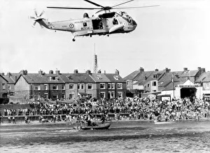 A RAF search and rescue Westland Sea King helicopter takes part in an exercise with