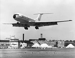Landing Prints: An RAF transport command Vickers VC10 lands on the runway at theFarnborough Air Show