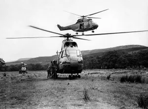 Only Young Men Prints: Three RAF Westland Puma helicopters refuel during Operation Sky Warrier at Otterburn