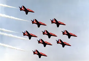 Aerobatics Prints: The RAFs Red Arrows display team perform in their BAE Hawk aircraft